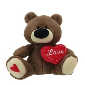 Brown Plush Bear Hold A Red Love Heart